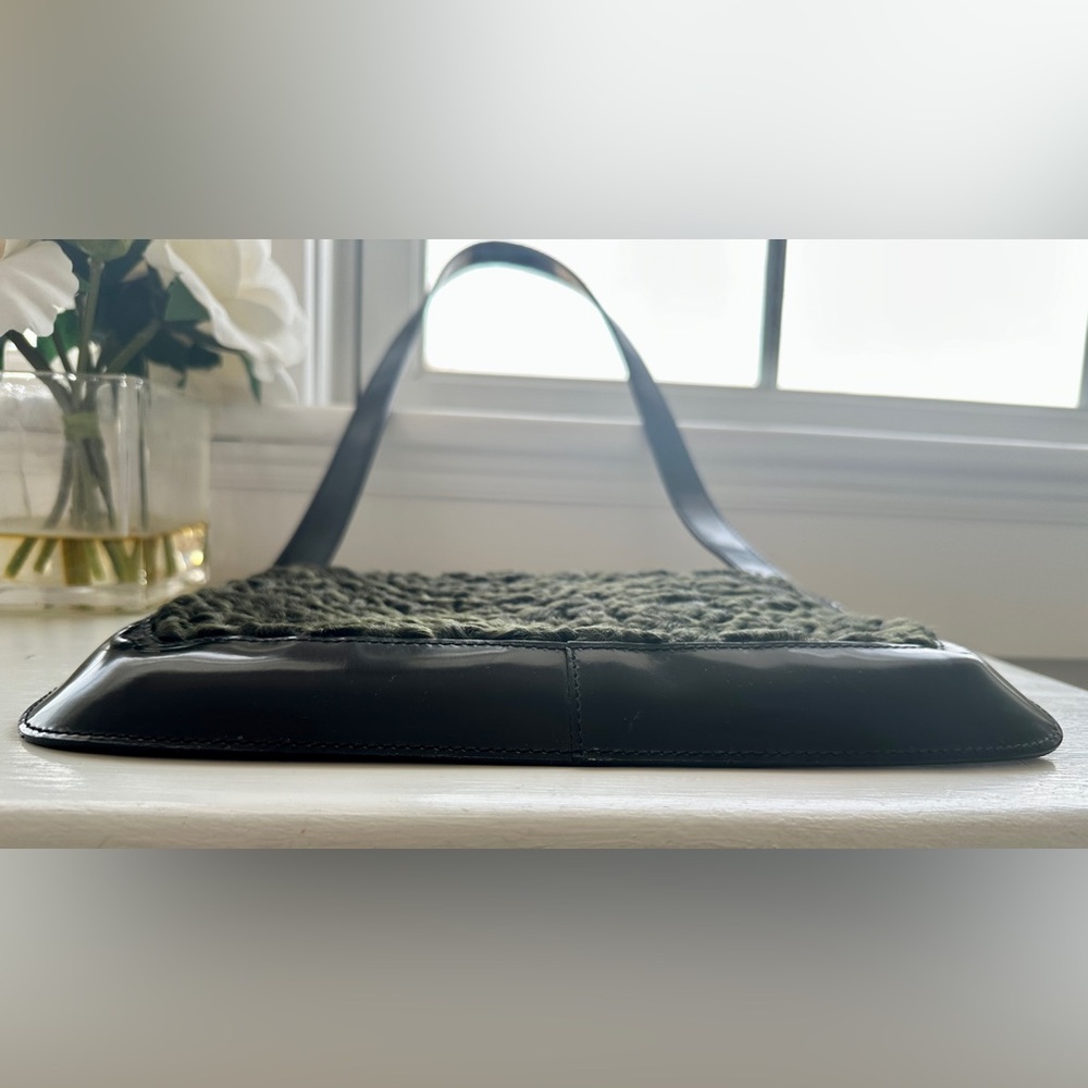 FURLA black patent leather and lambswool shoulder bag EUC - Picture 5 of 16